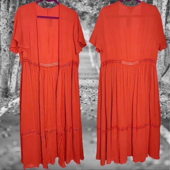 TORRID ORANGE GAUZE CROCHET DUSTER KIMONO Size 2 2XL 18/20 & 0 Large 12 NWT - Picture 9 of 12